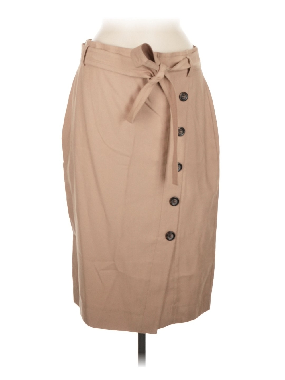 Ann Taylor Taupe Tie-Waist Pencil Skirt with Front Buttons